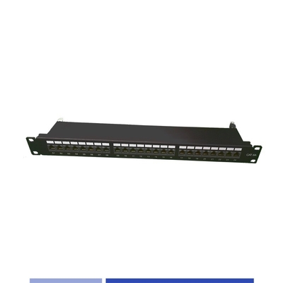 Cat6A প্যাচ প্যানেল 24 পোর্ট শেল্ডড 1U র্যাক মাউন্ট জন্য ক্যাবলিং সিস্টেম